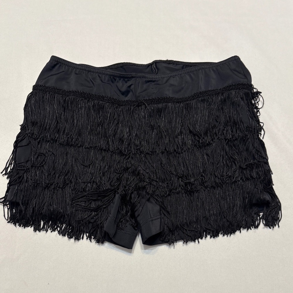 Balera Black Tiered Fringe Dance Shorts Girls Large LC Performance Wear USA